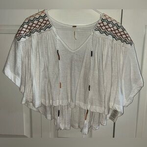Free People White Blouse with Multicolor Embroidery